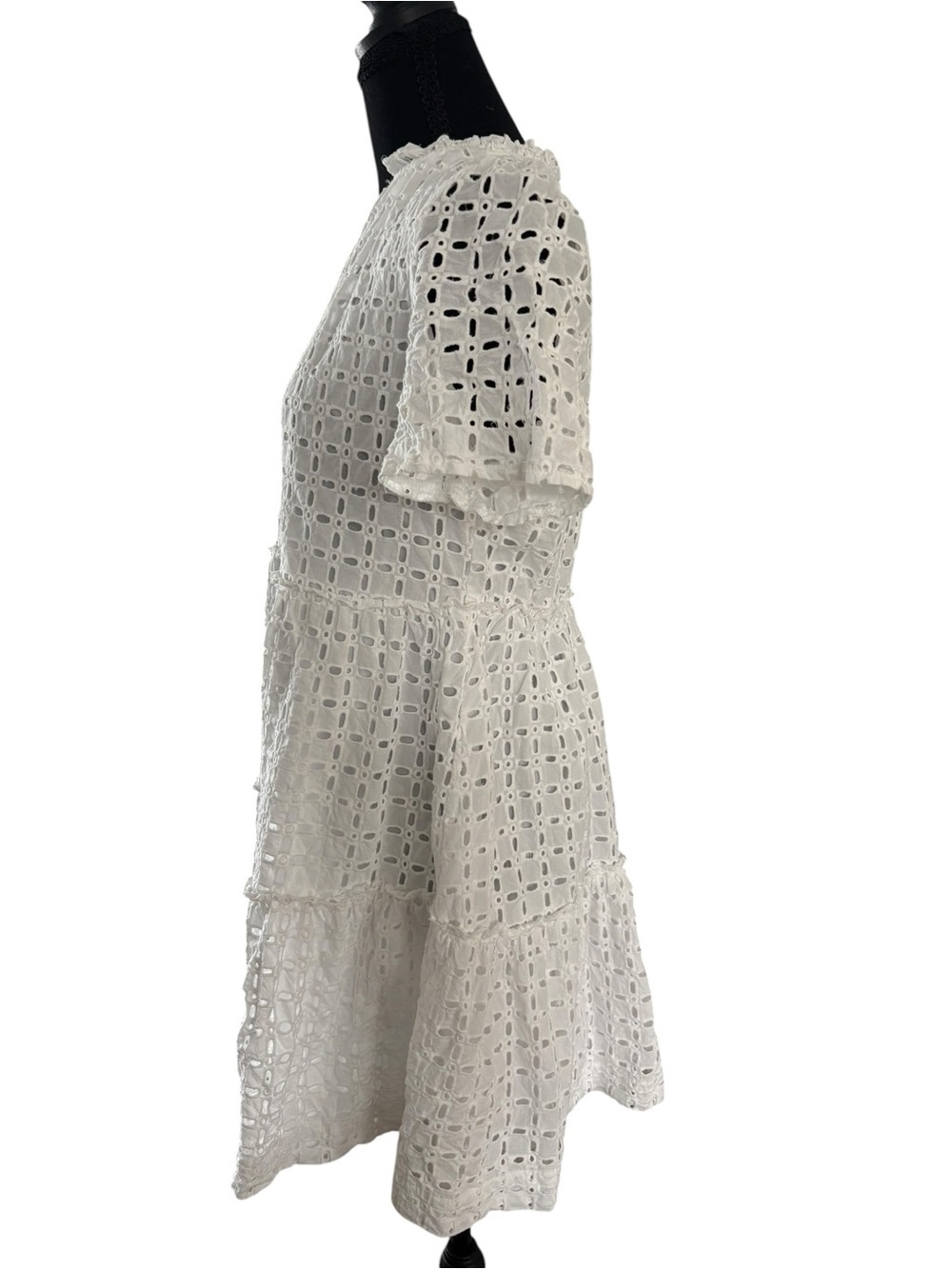 White Eyelet Tiered V-Neck Midi Dress - Picture 5 of 11